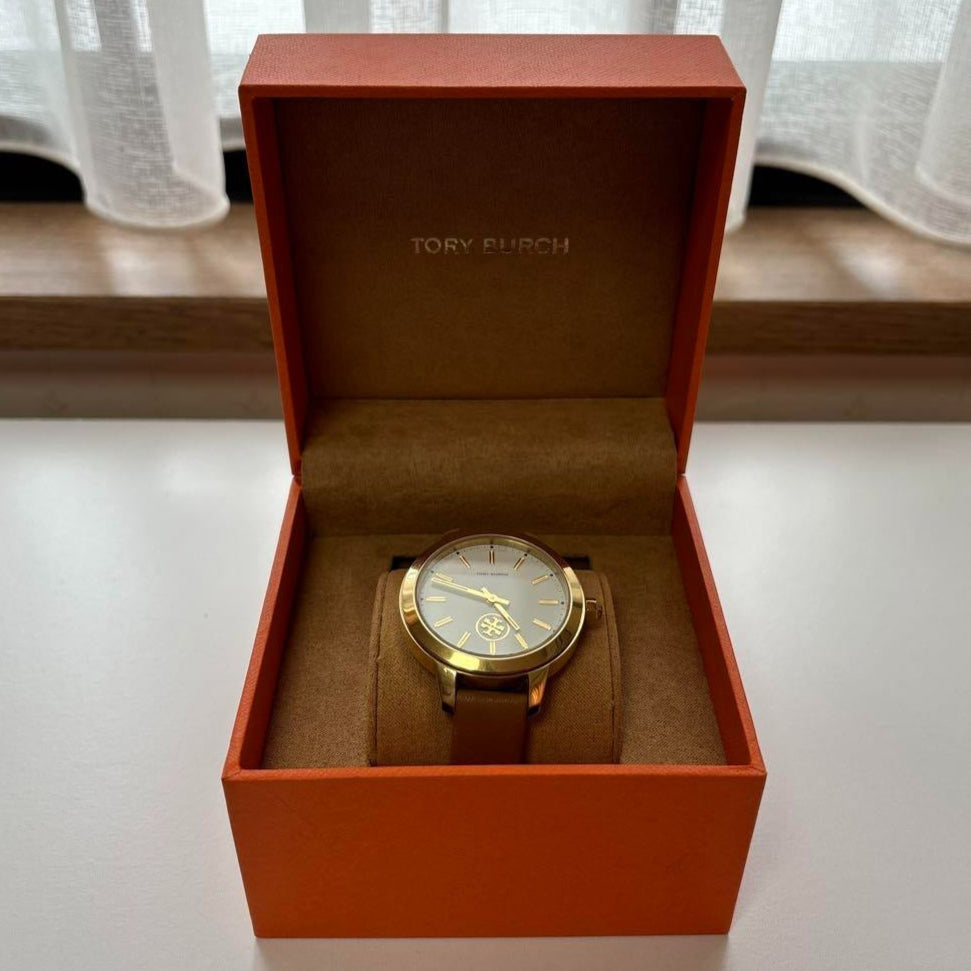Tory Burch Collins Quartz White Dial Brown Leather Strap Watch for Women - TBW1202