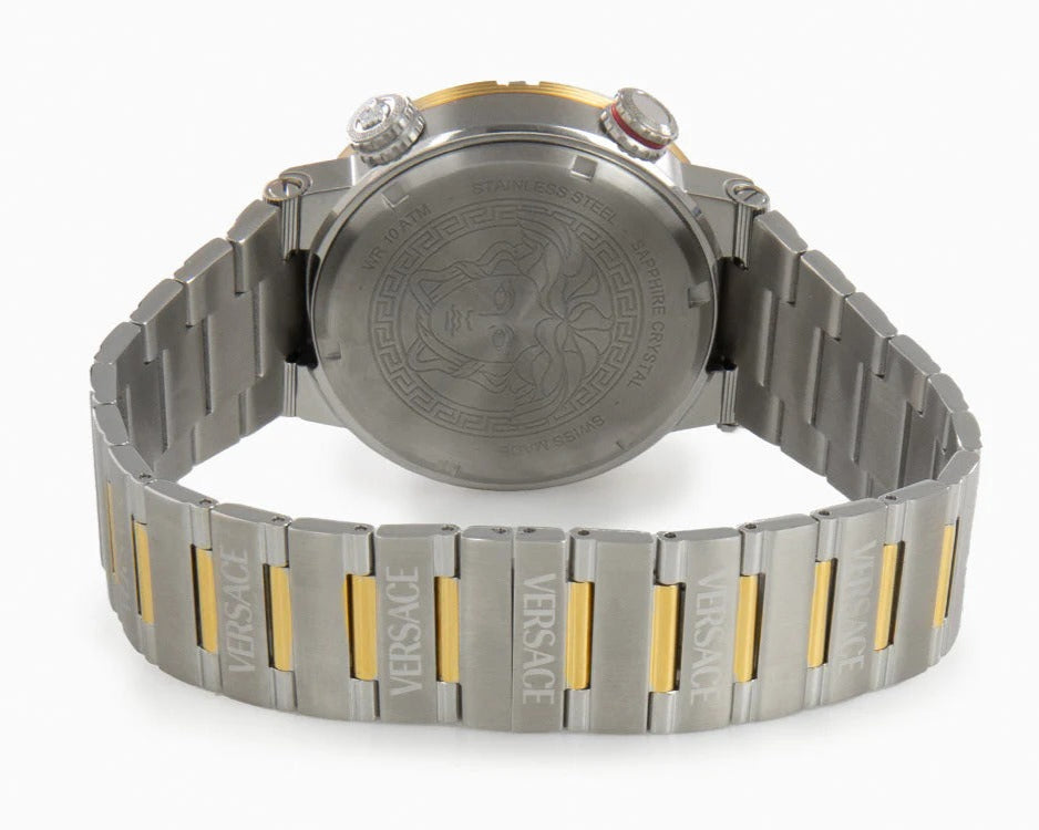 Versace Greca Logo Diver Quartz Green Dial Two Tone Steel Strap Watch for Men - VE8G00524