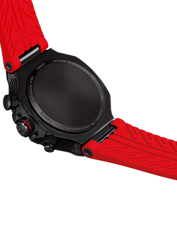 Tissot T Race Chronograph Black Dial Red Rubber Strap Watch for Men - T141.417.37.061.01