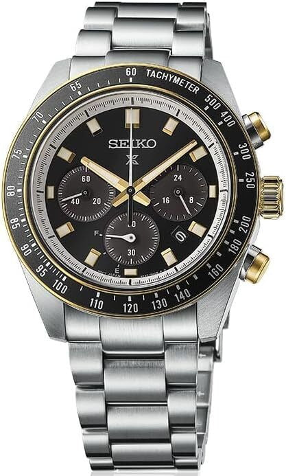 Seiko Prospex Speedtimer Solar Chronograph Black Dial Silver Steel Strap Watch for Men - SSC941