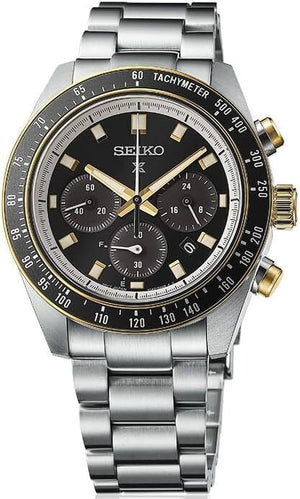Seiko Prospex Speedtimer Solar Chronograph Black Dial Silver Steel Strap Watch for Men - SSC941