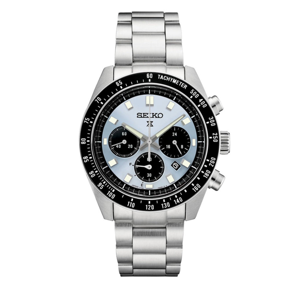 Seiko Prospex Speedtimer 41.4 Solar Chronograph Blue Dial Silver Steel Strap Watch for Men - SSC935