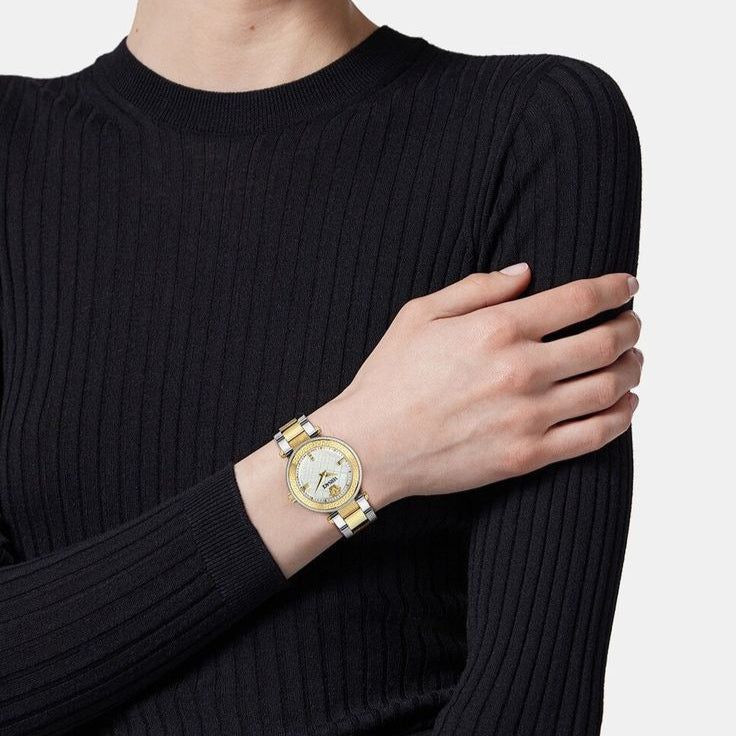 Versace Reve Analog White Dial Two Tone Steel Strap Watch for Women - VE8B00724