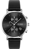 Hugo Boss Integrity Chronograph Black Dial Black Leather Strap Watch for Men - 1513777