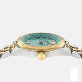 Versace V-Code Analog Turquoise Dial Two Tone Steel Strap Watch for Women - VE8I00524