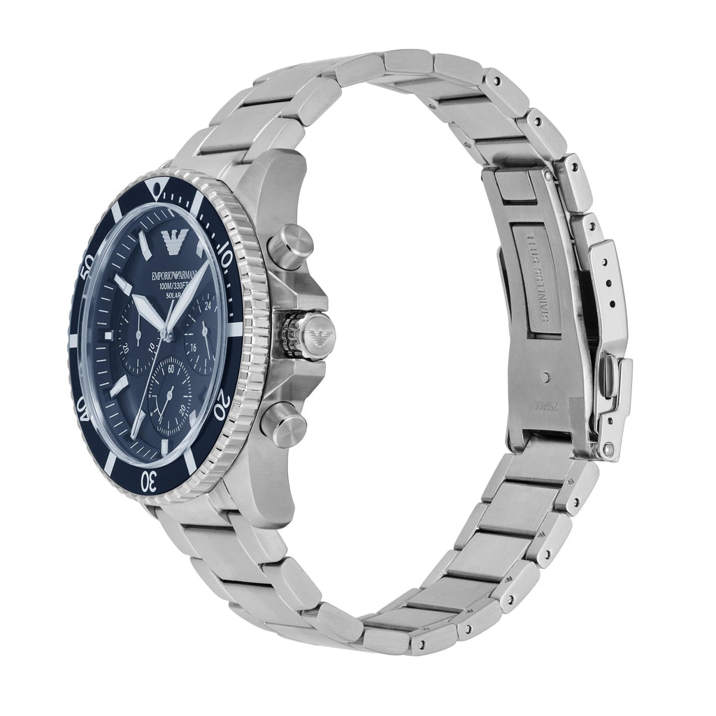 Emporio Armani World Explorer Chronograph Blue Dial Silver Steel Strap Watch for Men - AR11681