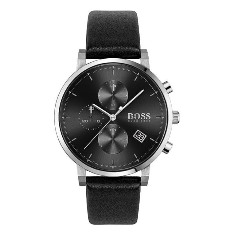 Hugo Boss Integrity Chronograph Black Dial Black Leather Strap Watch for Men - 1513777