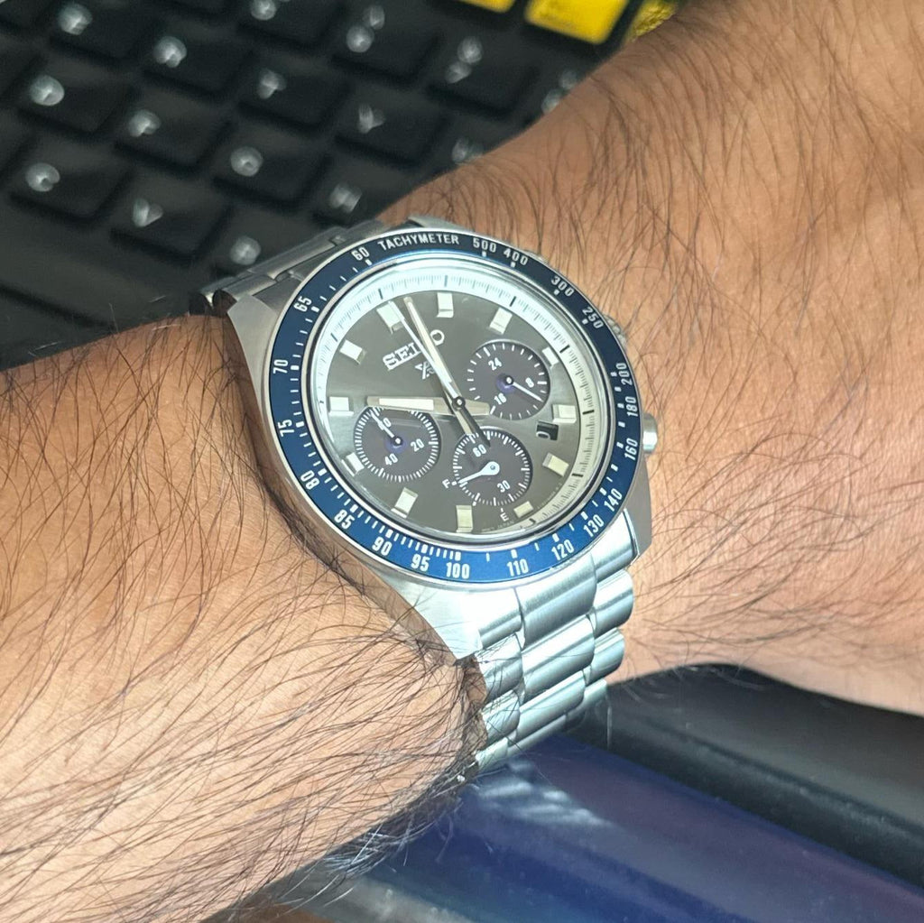 Seiko Prospex Speedtimer Solar Chronograph Grey Dial Silver Steel Strap Watch for Men - SSC939