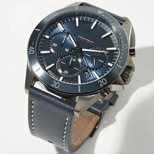 Hugo Boss Troper Chronograph Blue Dial Blue Leather Strap Watch for Men - 1514056