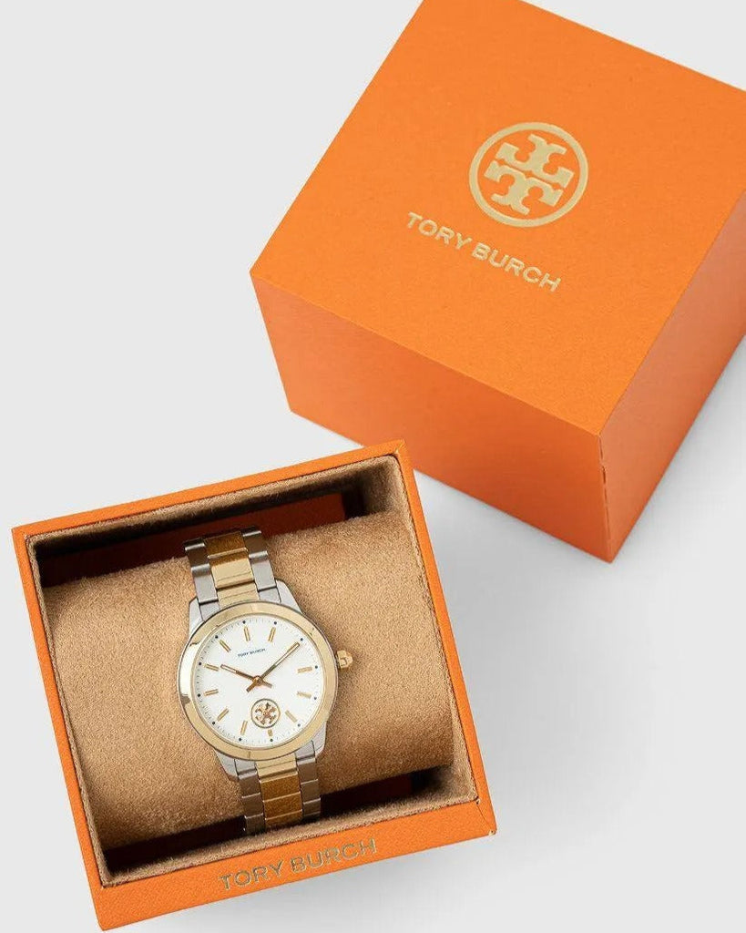 Tory Burch Collins White Dial Two Tone Steel Strap Watch for Women - TBW1306