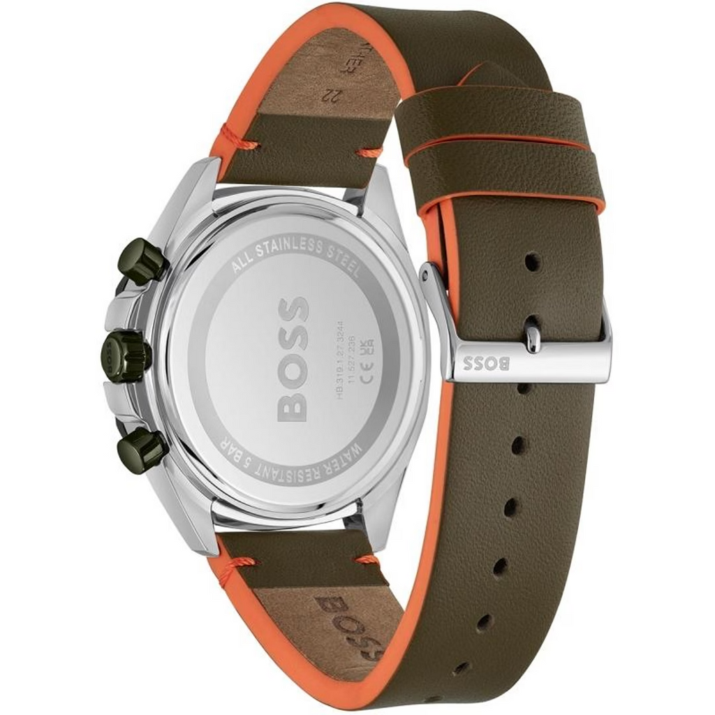 Hugo Boss Cloud Chronograph Olive Green Dial Green Leather Strap Watch for Men - 1514018