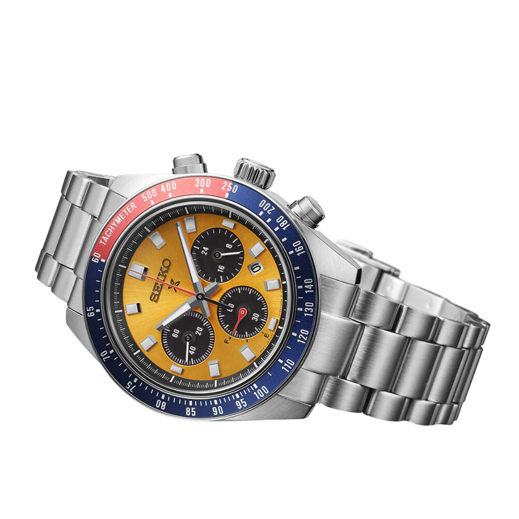Seiko Prospex Solar Chronograph 1969 Re-interpretation Orange Dial Silver Steel Strap Watch for Men - SSC947