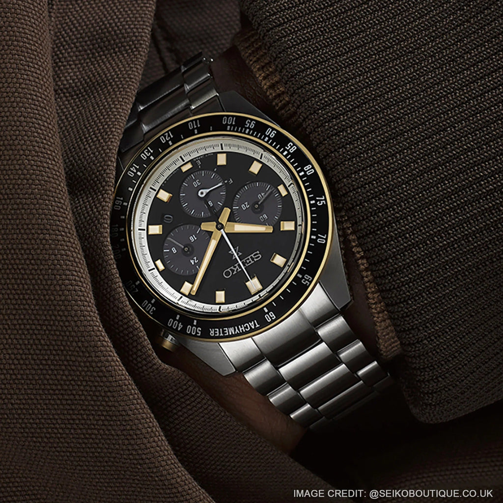 Seiko Prospex Speedtimer Solar Chronograph Black Dial Silver Steel Strap Watch for Men - SSC941