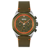 Hugo Boss Cloud Chronograph Olive Green Dial Green Leather Strap Watch for Men - 1514018