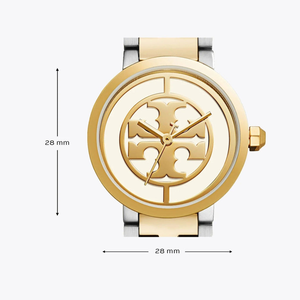 Tory Burch Reva Gold Dial Two Tone Steel Strap Watch for Women - TBW4016
