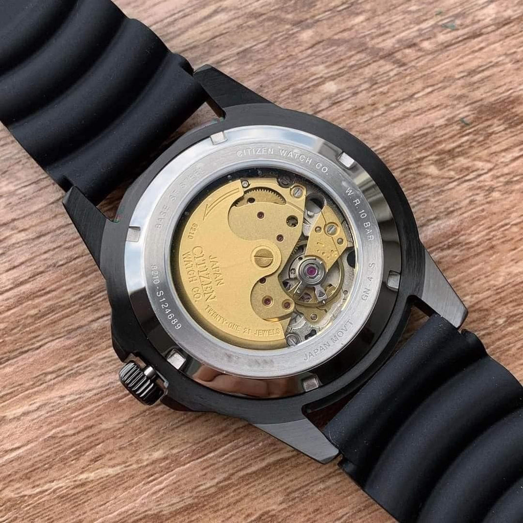 Citizen Mechanical Automatic Black Dial Black Rubber Strap Watch for Men - NJ0125-11E