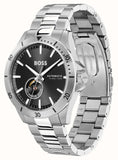 Hugo Boss Troper Chronograph Automatic Black Dial Silver Steel Strap Watch for Men - 1514202
