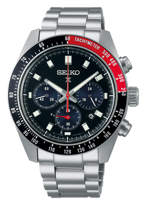 Seiko Prospex Speedtimer Solar Chronograph Black Dial Silver Steel Strap Watch for Men - SSC915