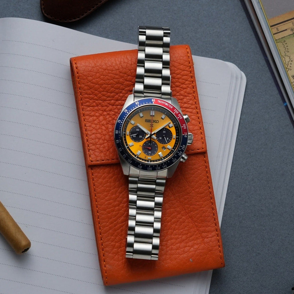 Seiko Prospex Solar Chronograph 1969 Re-interpretation Orange Dial Silver Steel Strap Watch for Men - SSC947