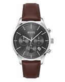 Hugo Boss Avery Chronograph Grey Dial Brown Leather Strap Watch for Men - 1514155