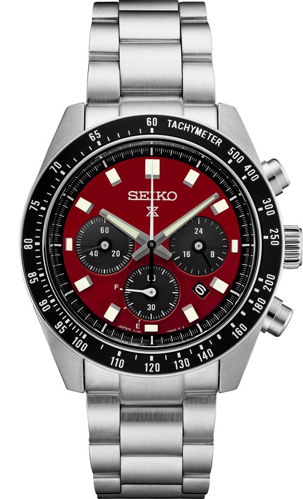 Seiko Prospex US Special Edition Speedtimer Solar Chronograph Red Dial Silver Steel Strap Watch for Men - SSC927