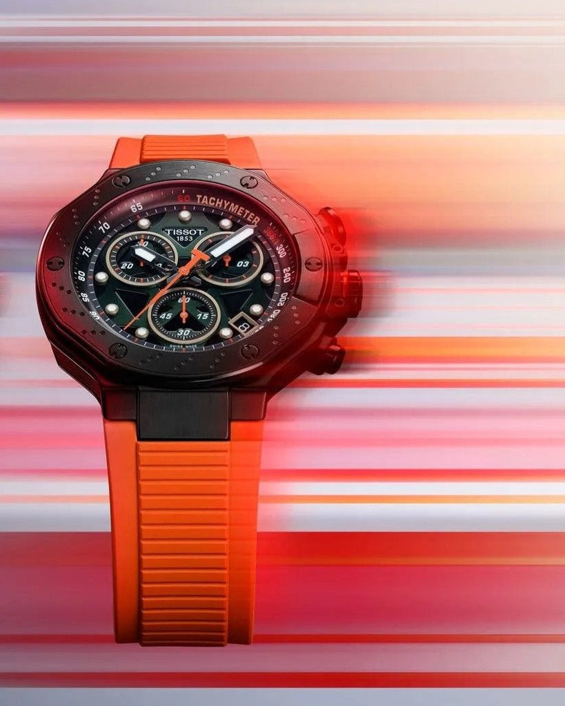 Tissot T Race Chronograph Black Dial Orange Rubber Strap Watch for Men - T141.417.37.051.02