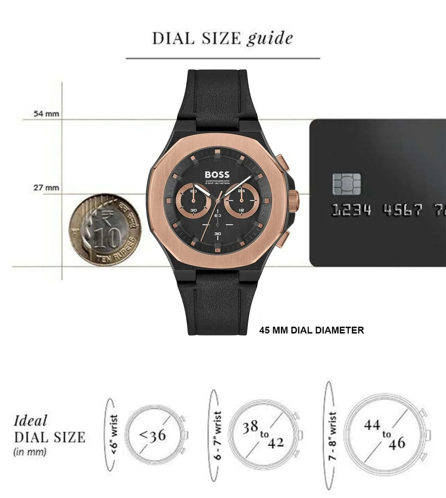 Hugo Boss Taper Chronograph Black Dial Black Leather Strap Watch for Men - 1514089