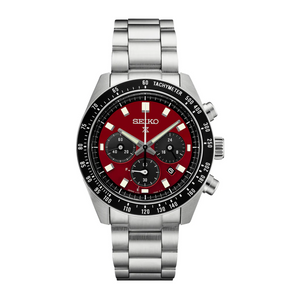 Seiko Prospex US Special Edition Speedtimer Solar Chronograph Red Dial Silver Steel Strap Watch for Men - SSC927