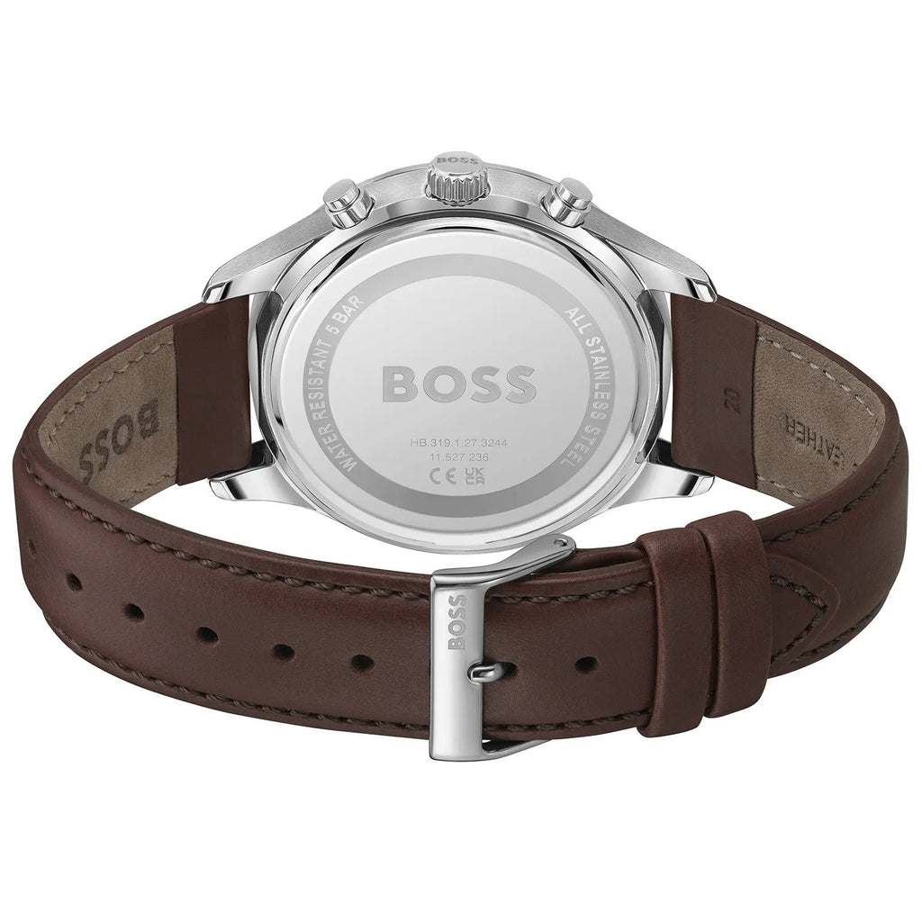 Hugo Boss Avery Chronograph Grey Dial Brown Leather Strap Watch for Men - 1514155