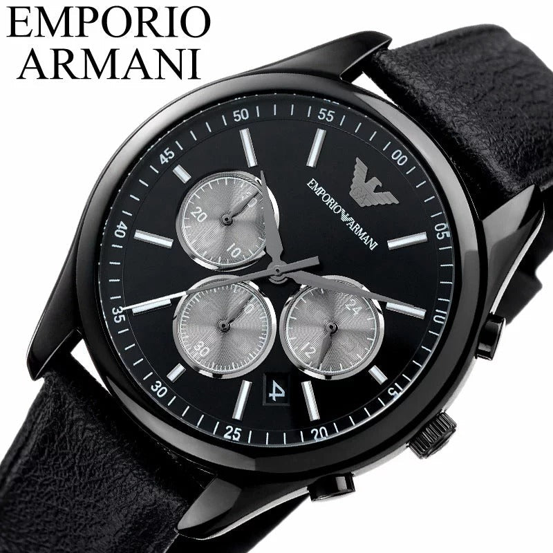 Emporio Armani Antonio Chronograph Black Dial Black Leather Strap Watch for Men - AR11583