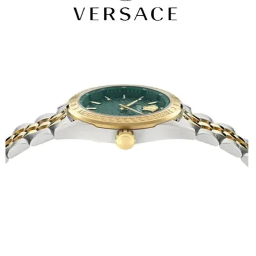 Versace V-Code Analog Green Dial Two Tone Steel Strap Watch for Women - VE8I00424