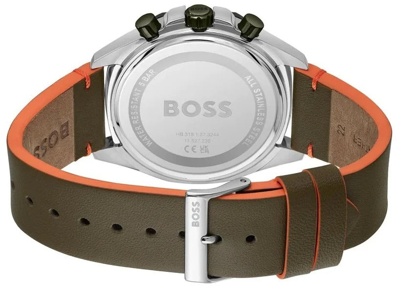 Hugo Boss Cloud Chronograph Olive Green Dial Green Leather Strap Watch for Men - 1514018