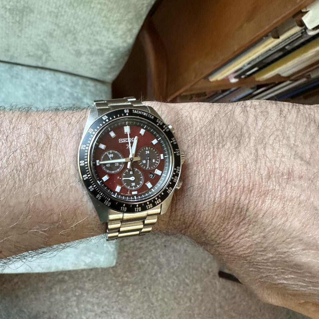 Seiko Prospex US Special Edition Speedtimer Solar Chronograph Red Dial Silver Steel Strap Watch for Men - SSC927