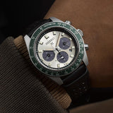 Seiko Prospex Speedtimer Solar Chronograph Ivory Dial Black Leather Strap Watch for Men - SSC943