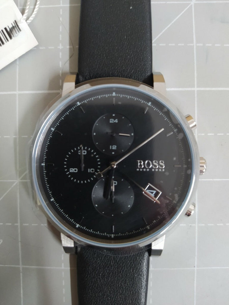 Hugo Boss Integrity Chronograph Black Dial Black Leather Strap Watch for Men - 1513777