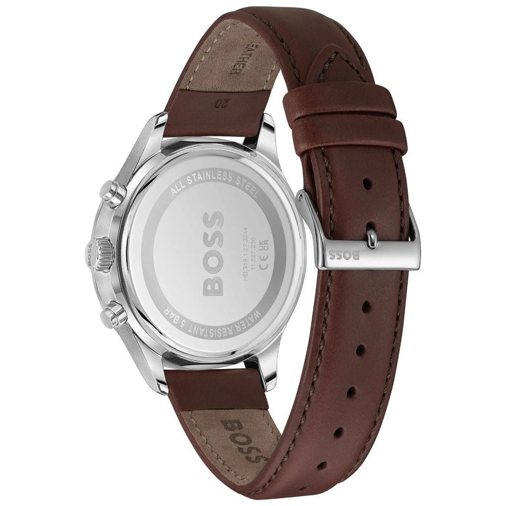 Hugo Boss Avery Chronograph Grey Dial Brown Leather Strap Watch for Men - 1514155