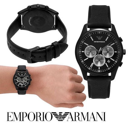Emporio Armani Antonio Chronograph Black Dial Black Leather Strap Watch for Men - AR11583