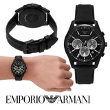 Emporio Armani Antonio Chronograph Black Dial Black Leather Strap Watch for Men - AR11583