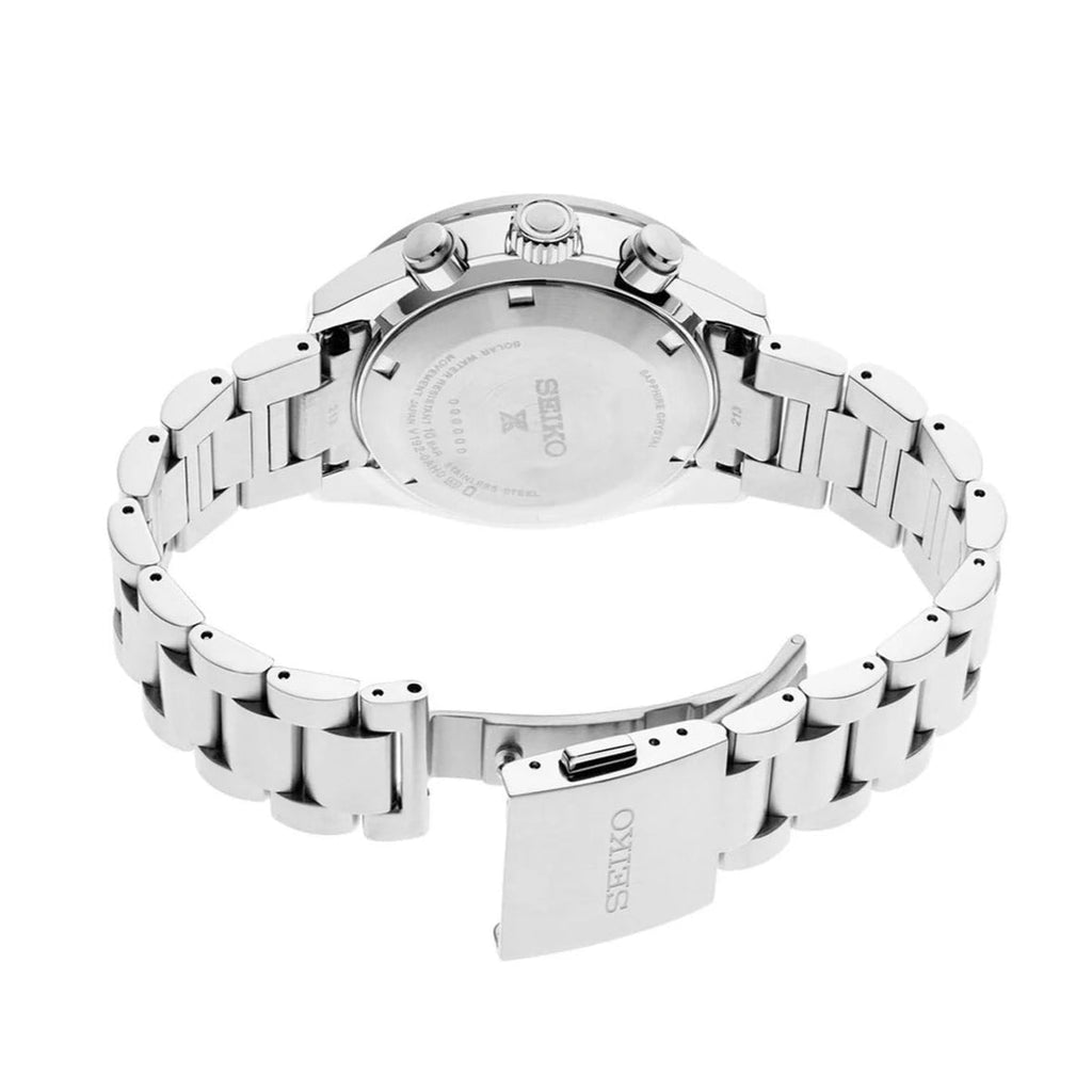 Seiko Prospex Speedtimer Solar Chronograph Black Dial Silver Steel Strap Watch for Men - SSC915