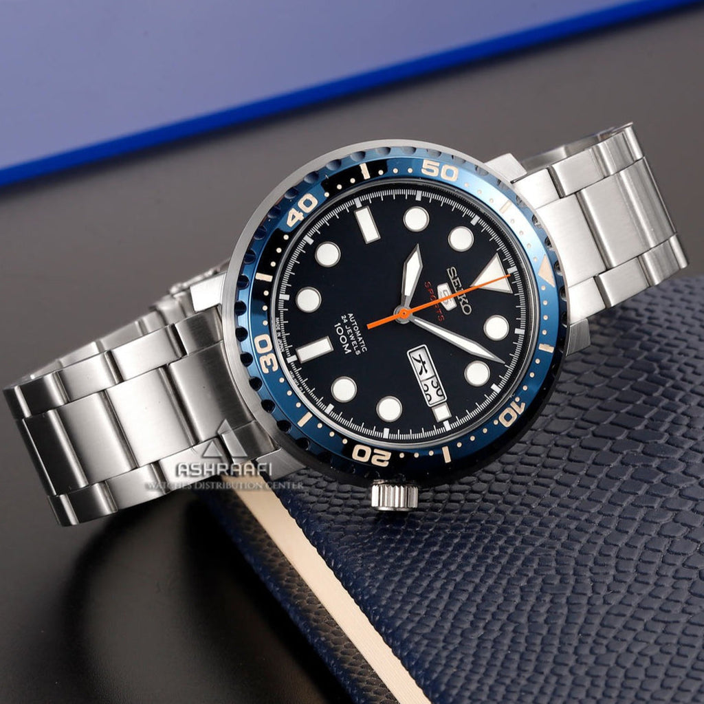 Seiko 5 Sports Automatic Blue Dial Silver Steel Strap Watch for Men - SRPC63J1