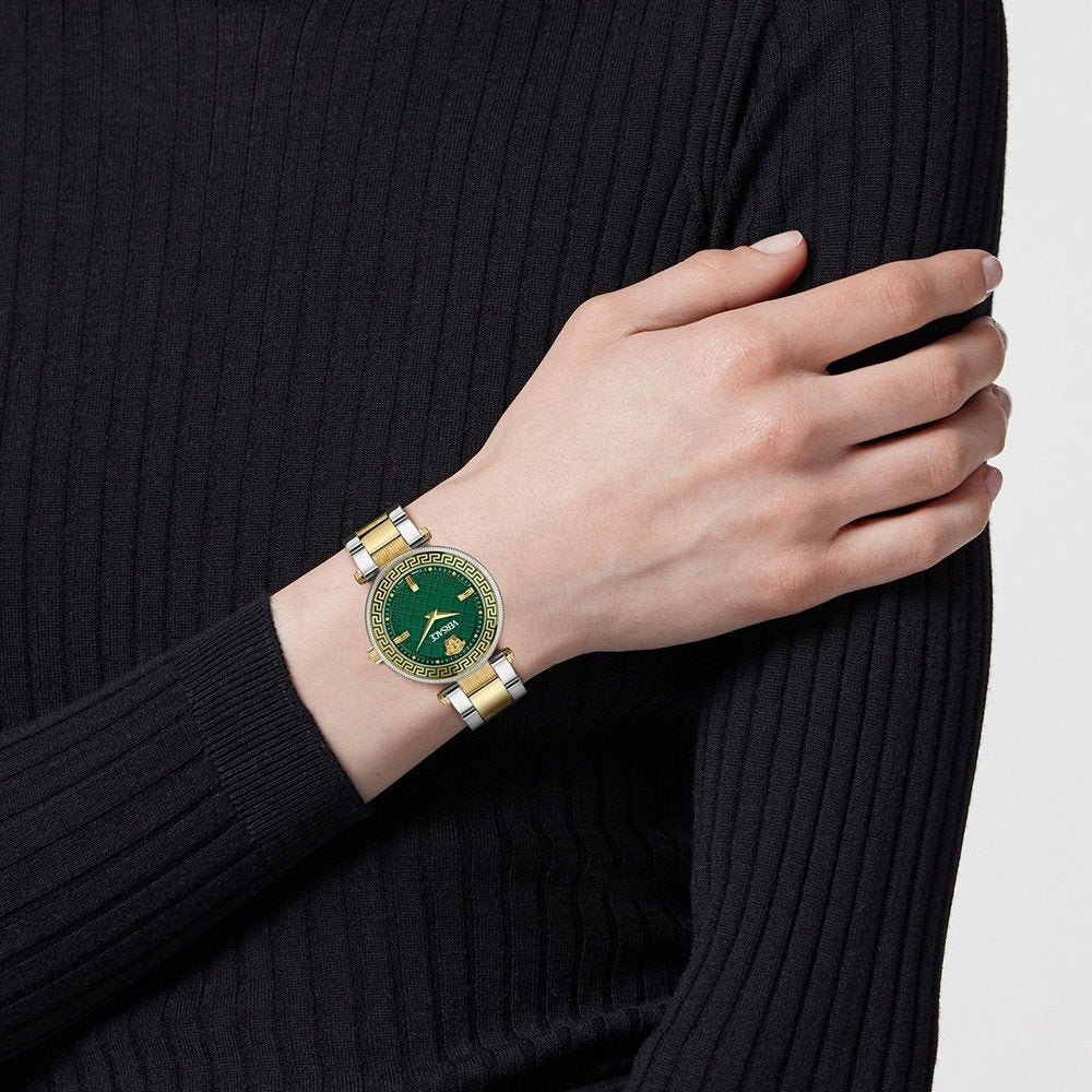 Versace Reve Analog Green Dial Two Tone Steel Strap Watch for Women - VE8B00524