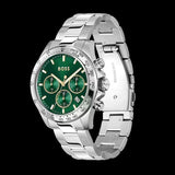 Hugo Boss Hero Chronograph Green Dial Silver Steel Strap Watch for Men - 1514217