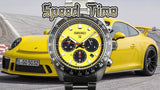 Seiko Prospex Speedtimer Solar Chronograph Yellow Dial Silver Steel Strap Watch for Men - SSC929