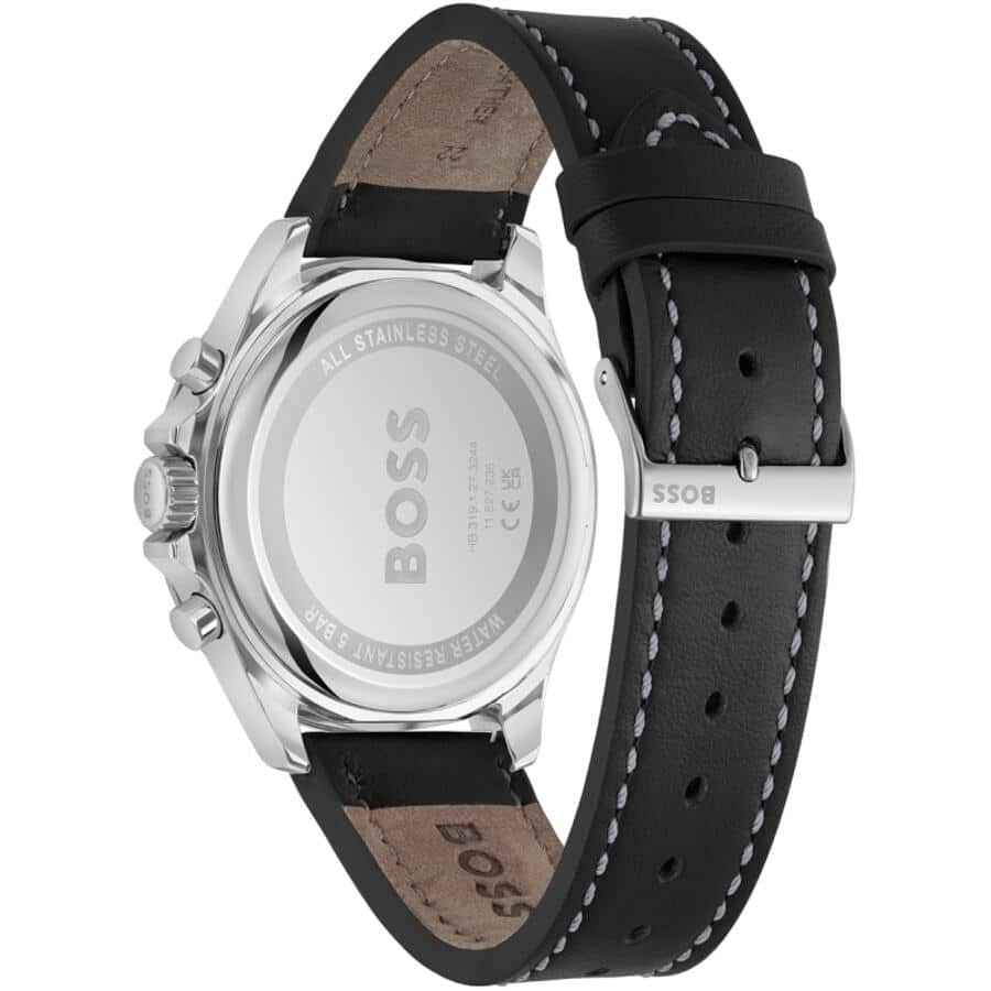 Hugo Boss Troper Chronograph Black Dial Black Leather Strap Watch for Men - 1514055