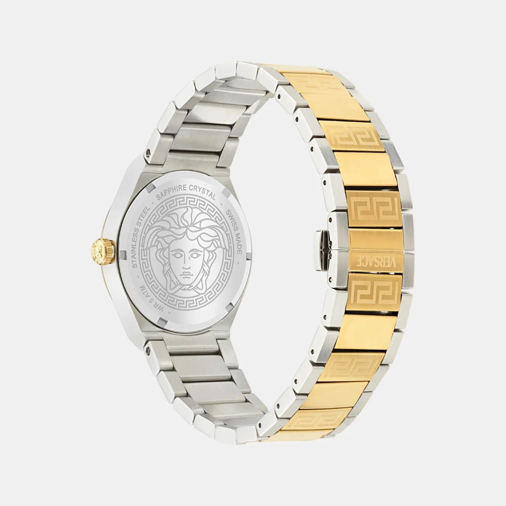 Versace V-Auria Quartz Green Dial Two Tone Steel Strap Watch for Men - VE0F00425