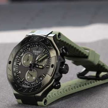 Tissot T Race Chronograph Black Dial Green Rubber Strap Watch for Men - T141.417.37.061.02