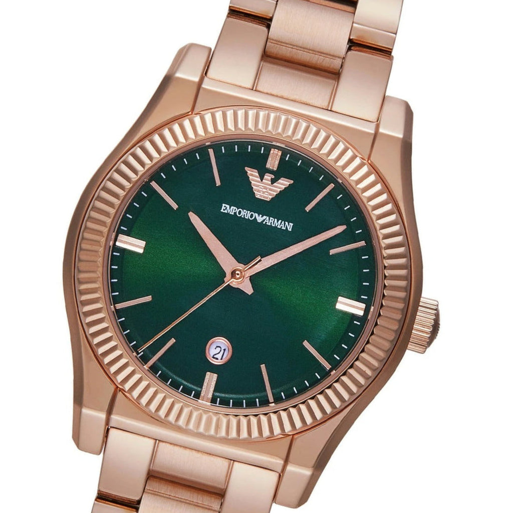 Emporio Armani Federica Analog Green Dial Rose Gold Steel Strap Watch for Women - AR11639
