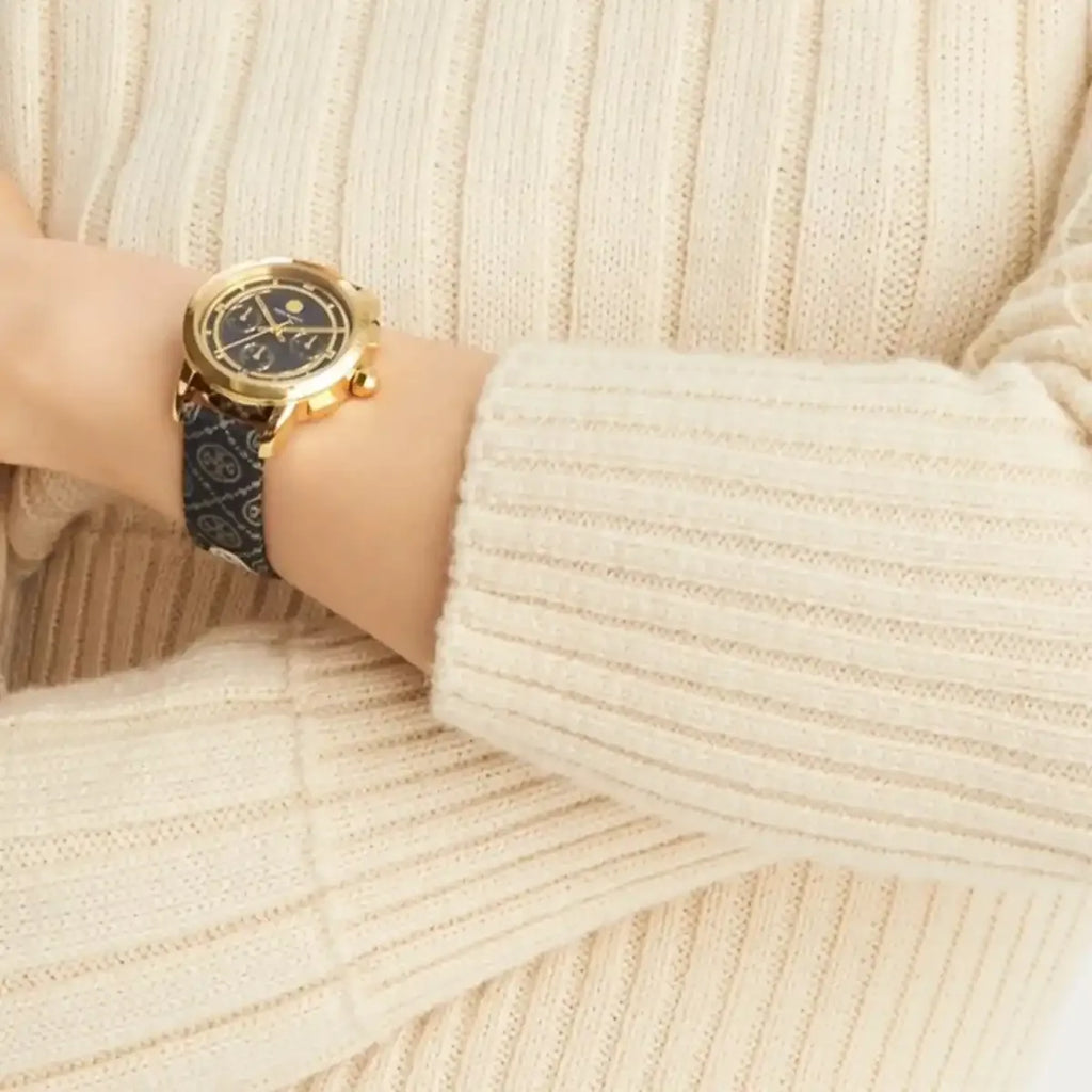 Tory Burch Classic Chronograph White Dial Grey Nylon Strap Watch for Women - TBW1035