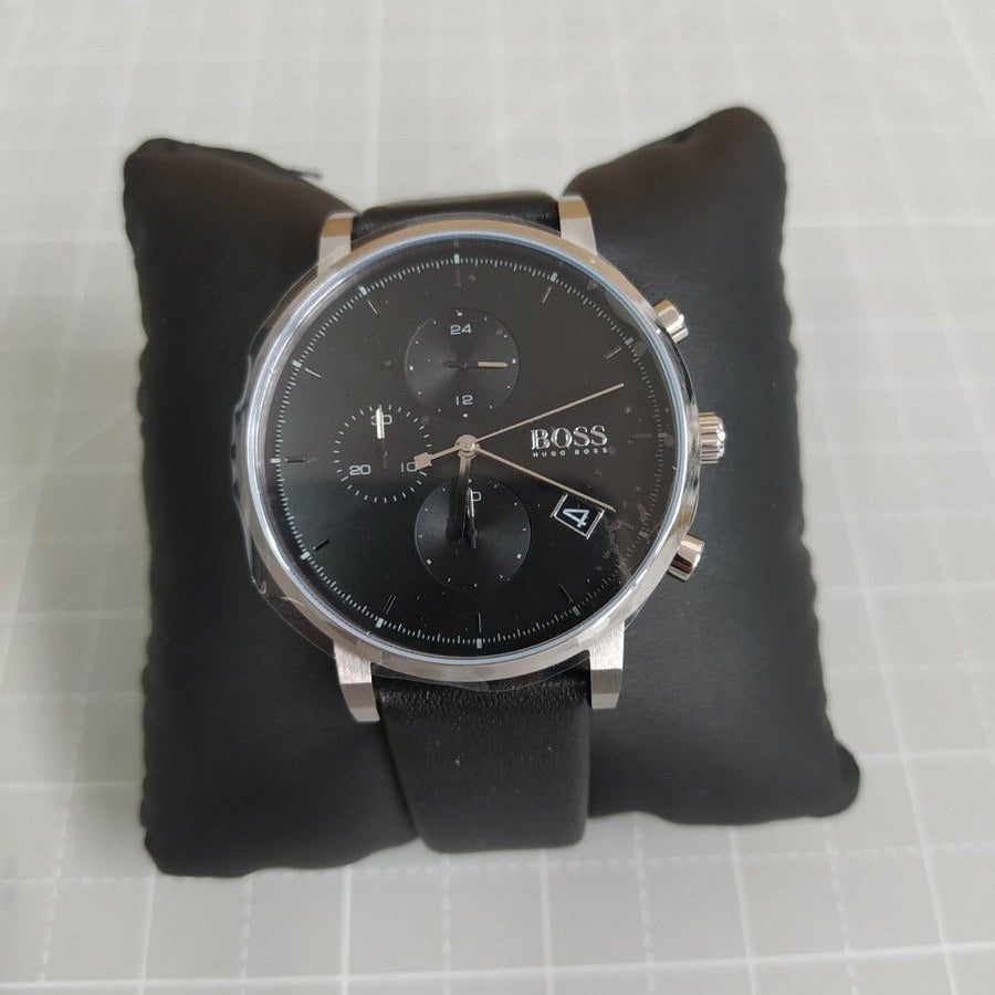 Hugo Boss Integrity Chronograph Black Dial Black Leather Strap Watch for Men - 1513777