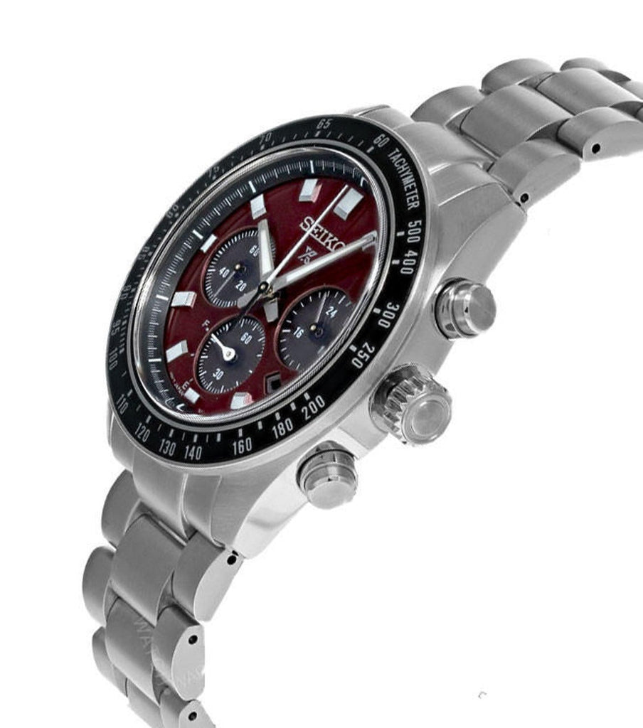 Seiko Prospex US Special Edition Speedtimer Solar Chronograph Red Dial Silver Steel Strap Watch for Men - SSC927
